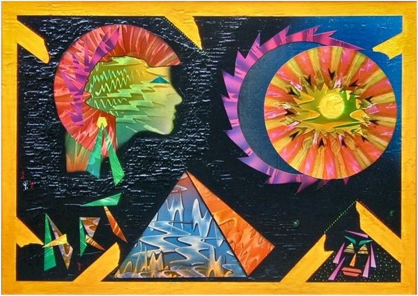 Trasposizione spazio-luce-temporale - mista su cartone telato